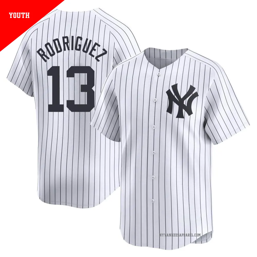Youth #13 Alex Rodriguez New York Yankees White Limited